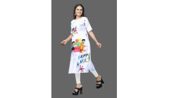 Buy Women's Printed White Holi Kurta & T-Shirt...